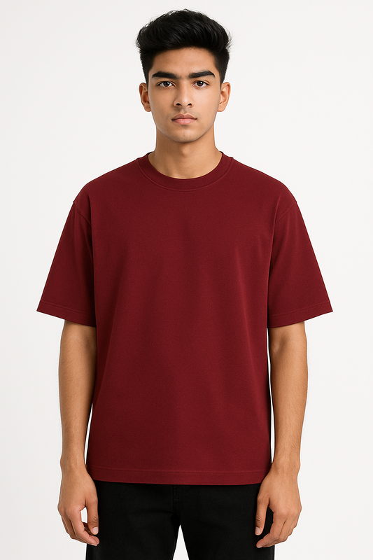 Timeless Oversized Tee – Maroon (240 GSM)